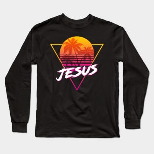 Jesus - Proud Name Retro 80s Sunset Aesthetic Design Long Sleeve T-Shirt